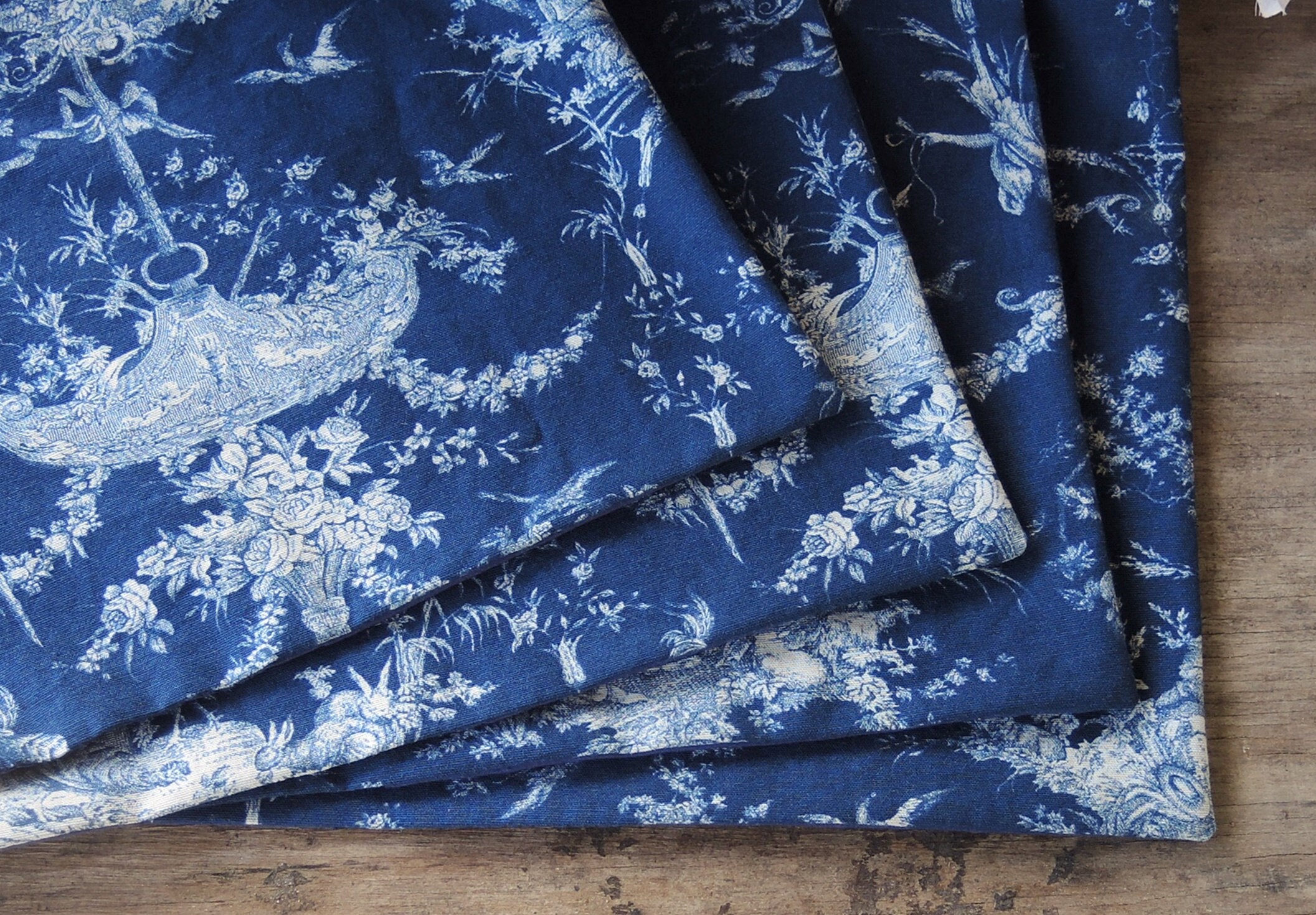 French Country Dark Blue and White Toile Lined Placemats Set Etsy