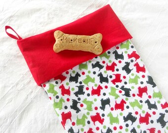 Scotty Dog Heirloom Stocking, Custom Order, Holiday Decor, Cottage Style, Retro, Handmade, Seasonal, Lined, Pet Owners, Dog Lovers