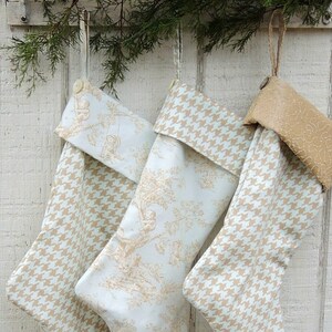 Blue Toile Heirloom Christmas Stocking, Made to Order, Choice of 1 of 3 Designs, Holiday Mantle Decor Custom Order zdjęcie 2