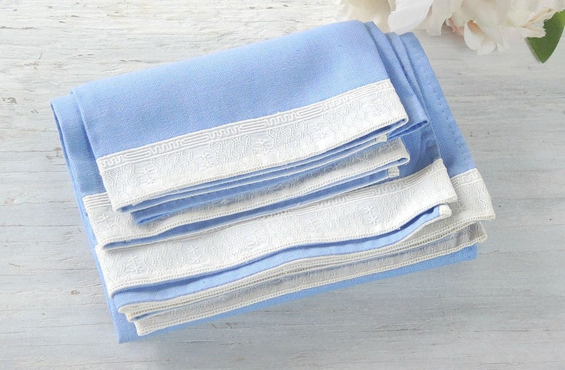 Vintage Mismatched Shabby Cottage Chic Blue and Cream Linen Napkins Set of 4, Dinner napkins, Square Napkins, Table Linens image 5