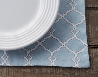 Blue and White Geometric Placemats, Set of 4, Custom Order, Modern Cottage Chic Placemats, Home Decor