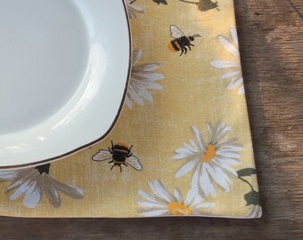 Yellow and Happy Little Bees Pattern Placemats Set of 4 Garden Inspired Table Mats
