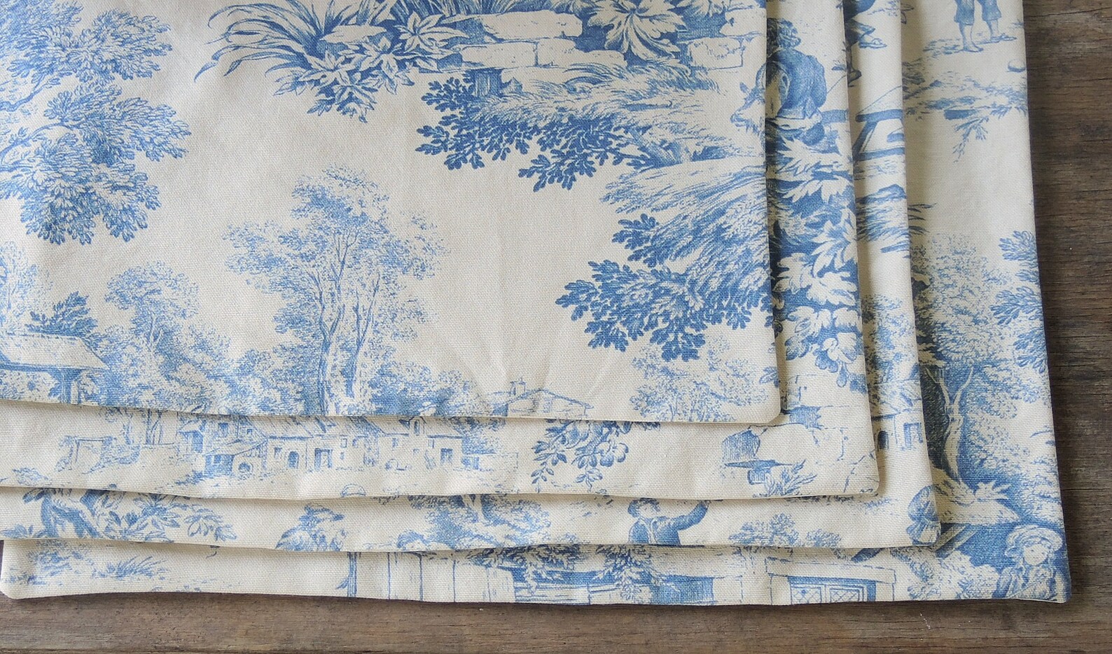 Toile Placemats Set of 4 Blue and Cream Toile Lined Placemats Etsy