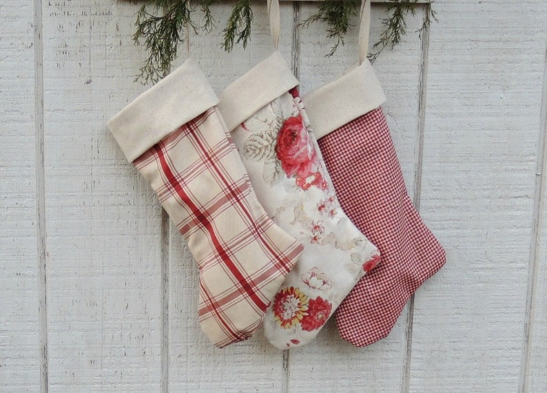 English Country Farmhouse Christmas Stockings, Choice of 1, Heirloom, Custom Order, Holiday Decor, Waverley Norfolk Rose Lined, For the Home image 3