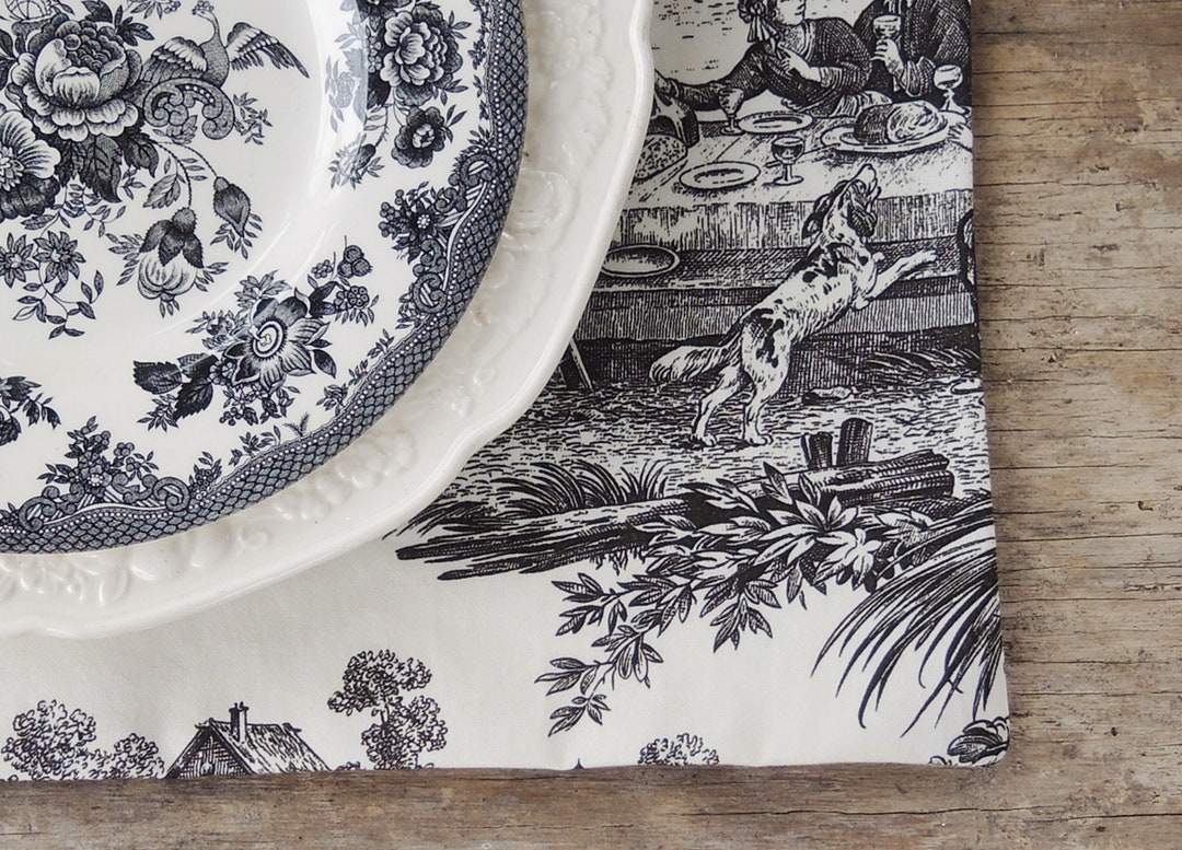 Black and Cream Toile Placemats Set of 4 French Country Table Linens Thibaut Etsy