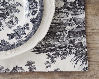 Black and Cream Toile Placemats Set of 4 French Country Table Linens Thibaut