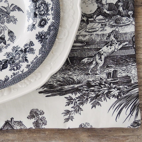 Black and Cream Toile Placemats Set of 4 French Country Table Linens Thibaut