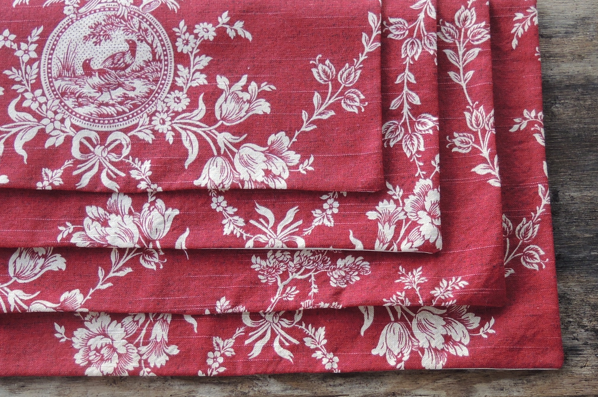 Waverly Red Toile Placemats Set of 4 Lined Placemats Red Cream Etsy