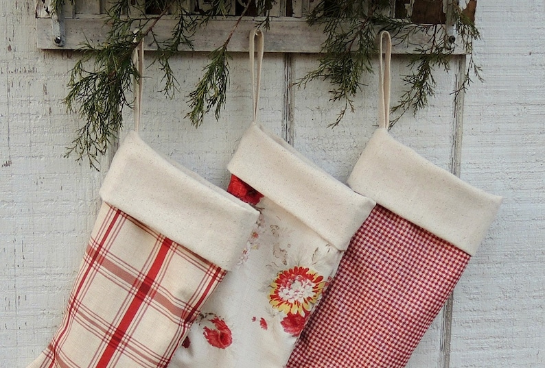 English Country Farmhouse Christmas Stockings, Choice of 1, Heirloom, Custom Order, Holiday Decor, Waverley Norfolk Rose Lined, For the Home image 2