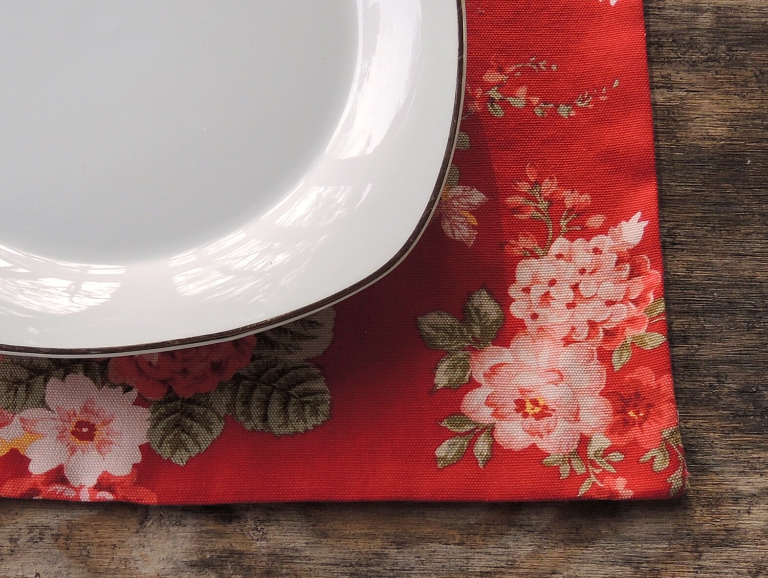 Red Floral Lined Placemats Set of 4 Home Accents Table Center Etsy UK