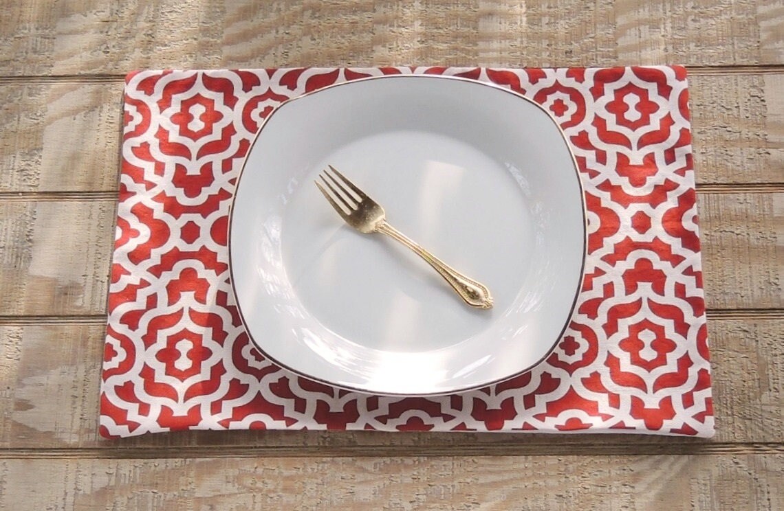 Geometric Red and White Cotton Placemats Set of 4 Custom Etsy