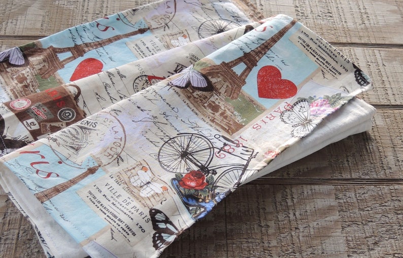 French Postcard Labels Lined Cotton Small Table Runner Spring Home Decor Custom Order Dresser Scarf