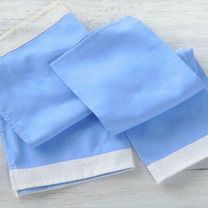 Vintage Mismatched Shabby Cottage Chic Blue and Cream Linen Napkins Set of 4, Dinner napkins, Square Napkins, Table Linens image 3