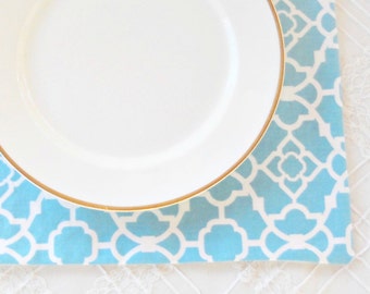 Modern Aqua Geometric Placemats, Set of 4, Custom Order, Minimalist, Cottage Chic Placemats, Home Decor