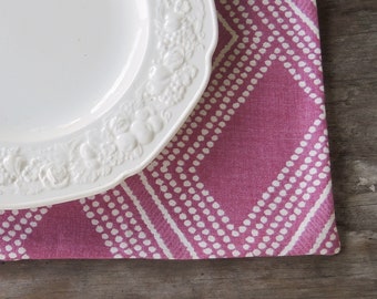 Modern Raspberry and Cream Geometric Lined Placemats, Set of 4, Custom Order, Minimalist, Cottage Chic Placemats, Home Decor