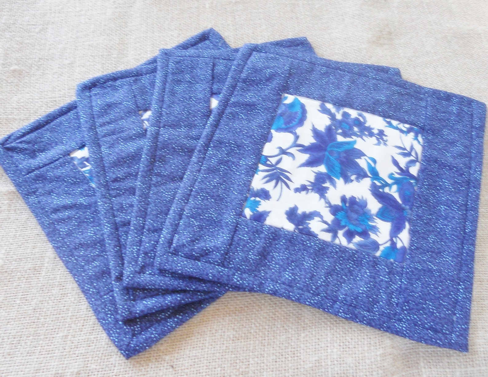 Reversible Quilted Blue Placemats or Mug Rugs Set of 4 Etsy