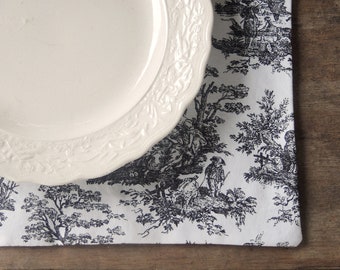 French Country Black and White Toile Placemats Set of 4 Waverly Rustic Toile 59 Cottage Style, Tea Party Table, Shabby Chic, Custom Order