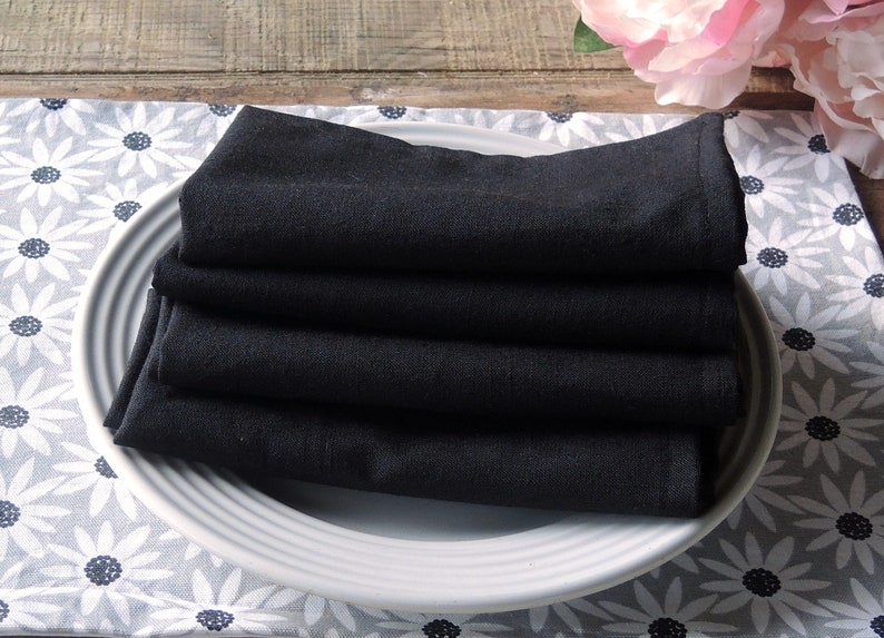 Napkins Set of 4 Black Linen Blend Eco Friendly Vintage Cotton Etsy