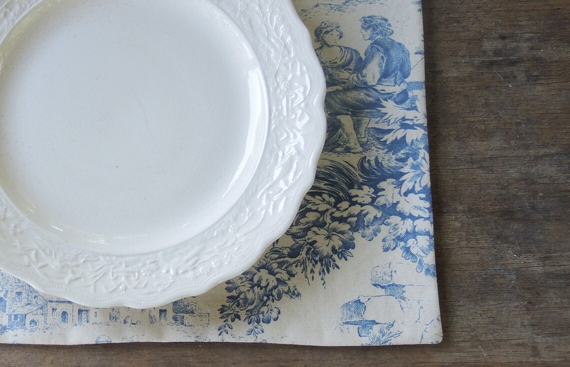 Toile Placemats Set of 4 Blue and Cream Toile Lined Placemats Etsy