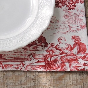 French Country Red and Cream Toile Lined Placemats Set of 4 Custom Order Table Mats Table Decor Stof Impressiones de Nature