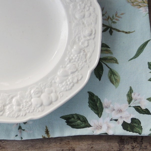 Aqua and Magnolias Lined Placemats Set of 4 Custom Order Housewarming Gift Inspired