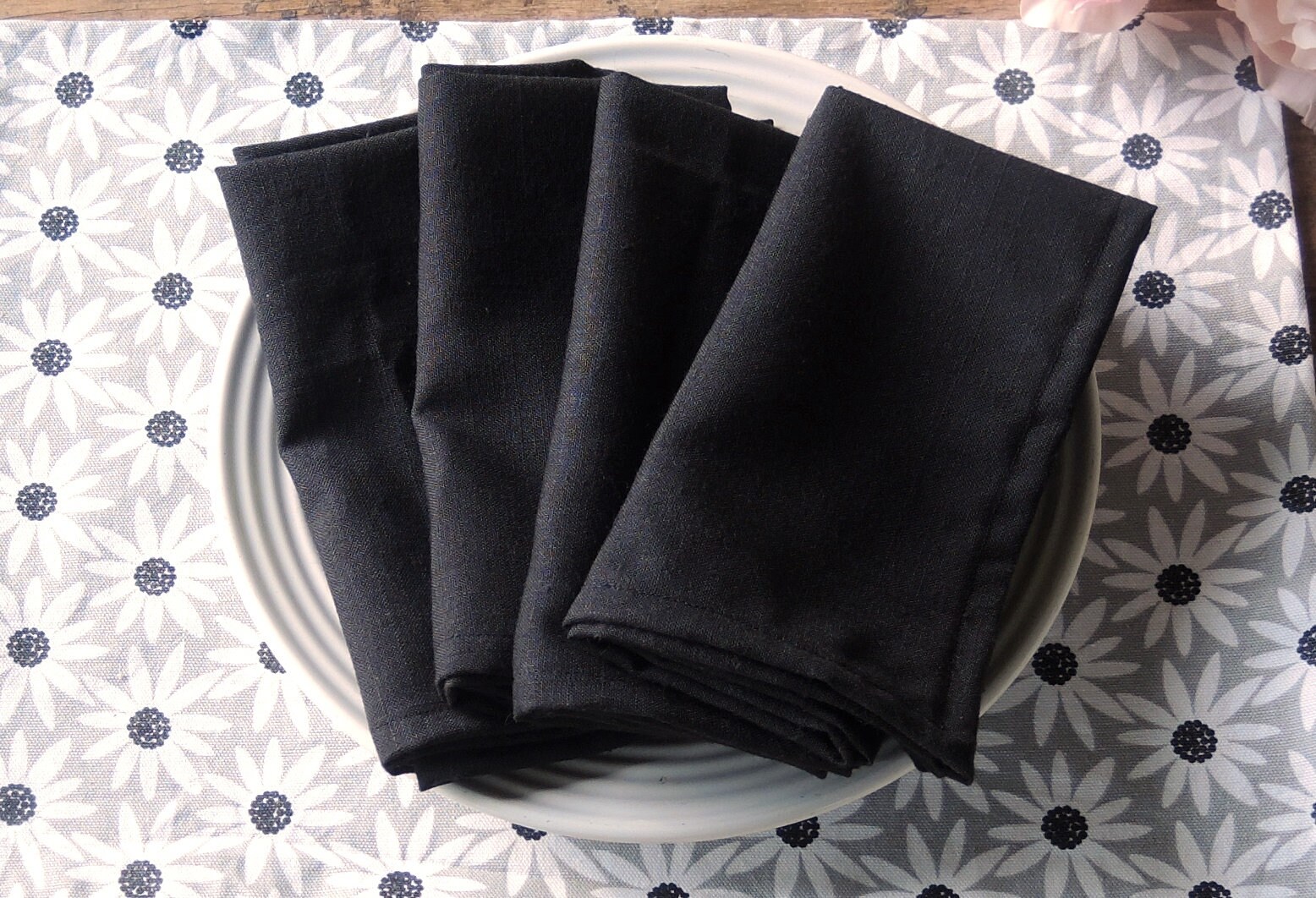 Napkins Set of 4 Black Linen Blend Eco Friendly Vintage Cotton Etsy