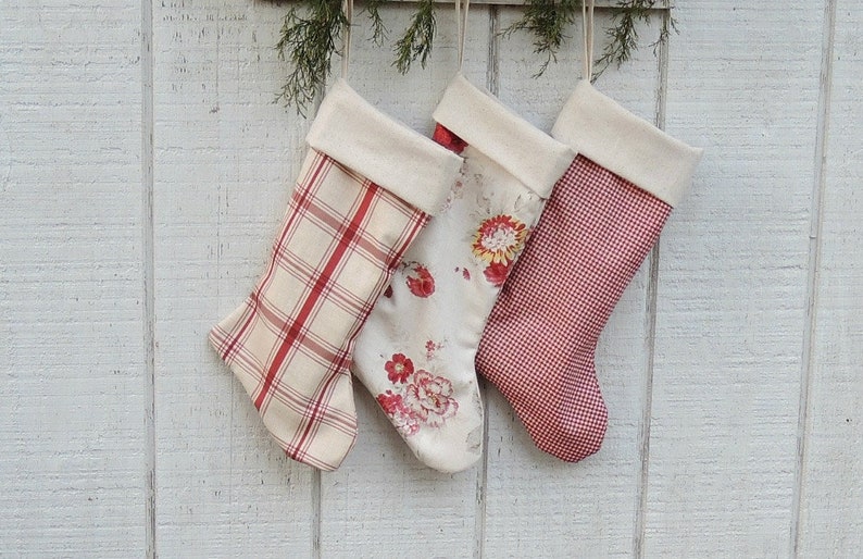 English Country Farmhouse Christmas Stockings, Choice of 1, Heirloom, Custom Order, Holiday Decor, Waverley Norfolk Rose Lined, For the Home image 1