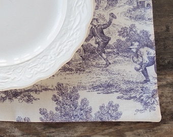 French Country Purple and Cream Toile Placemats Set of 4 Laura Ashley Series English Cottage Style Tea Wedding Party Table Mats Custom Order