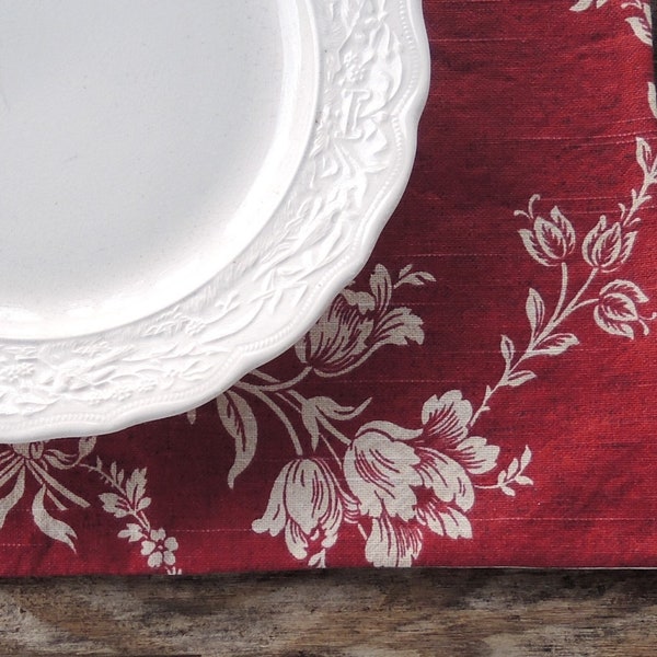 Waverly Red Toile Placemats Set of 4 Lined Placemats Red Cream Floral Toile Linen Mats Home Accents Table Mats Country Manor