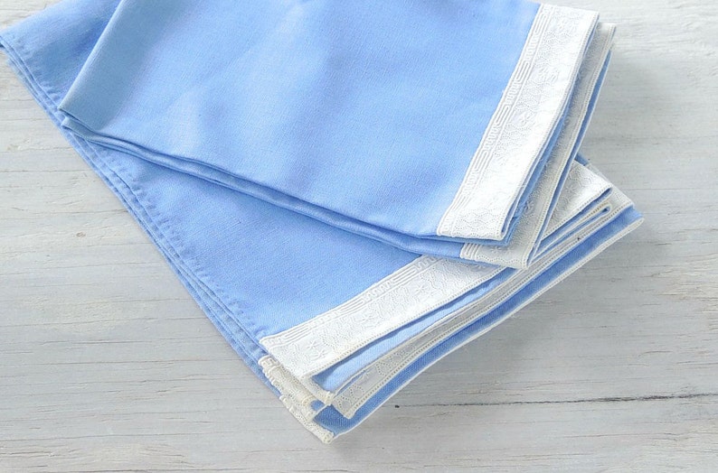 Vintage Mismatched Shabby Cottage Chic Blue and Cream Linen Napkins Set of 4, Dinner napkins, Square Napkins, Table Linens image 1