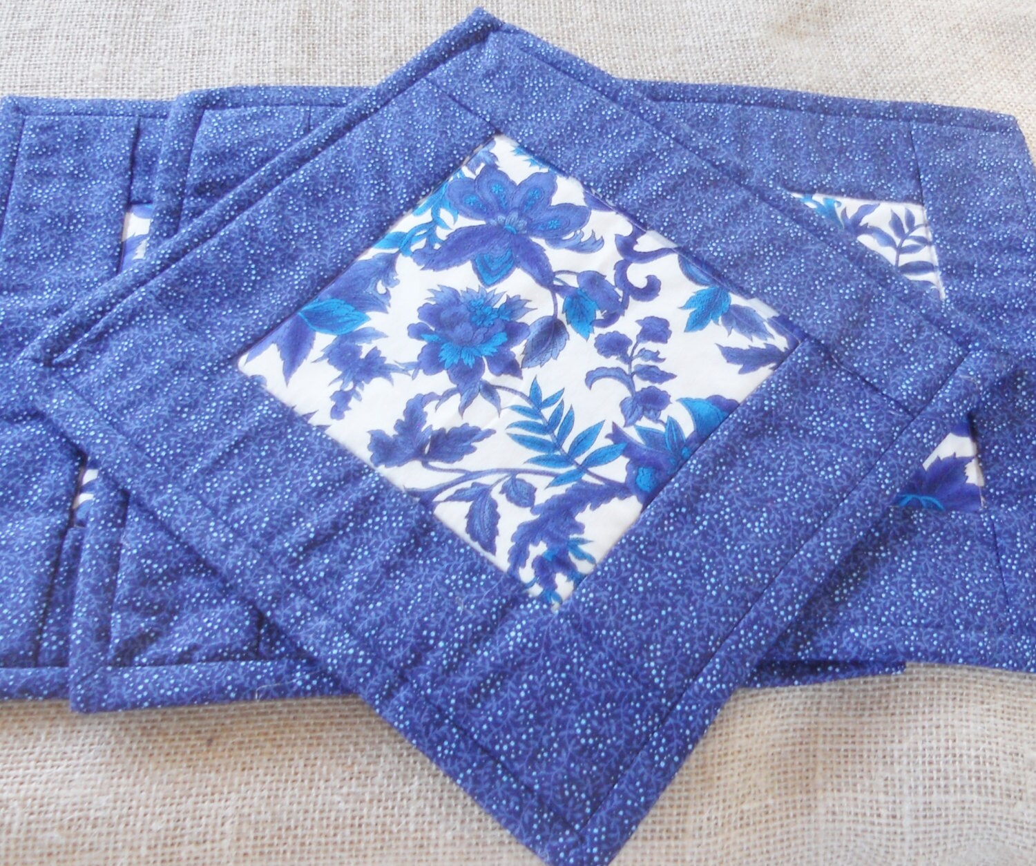 Reversible Quilted Blue Placemats or Mug Rugs Set of 4 Etsy