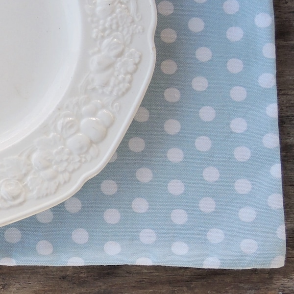 Soft Blue and White Polka Dot Lined Placemats Set of 4 Custom Order Modern Cottage Chic Placemats Summer Home Decor