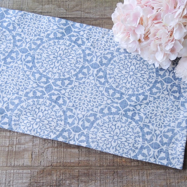 Blue and White Medallion Table Runner Custom Order Modern Beach Cottage Table Scarf Home Decor