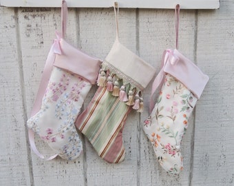 Pink and Cream Stockings Gorgeous Heirloom Christmas Stocking Lady Beth's Garden Collection Choice of 1 of 3 Designs, Holiday Mantle