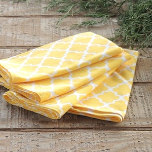 Cloth Napkins Eco Friendly Dinner Napkins Set of 4 Yellow Geometric Print Handmade Cotton Napkins, Reusable, Custom Order image 1