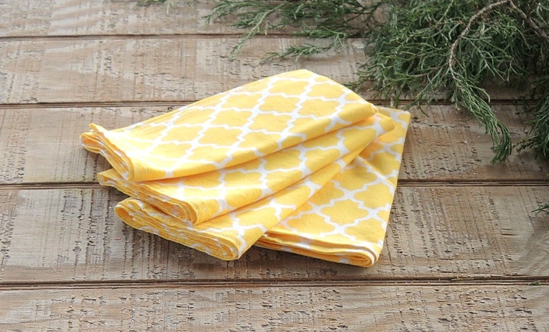 Cloth Napkins Eco Friendly Dinner Napkins Set of 4 Yellow Geometric Print Handmade Cotton Napkins, Reusable, Custom Order image 1