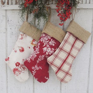Waverley Country Life  Christmas Stockings with Burlap Cuffs, Choice of 1, Heirloom, Custom Order, Holiday Decor