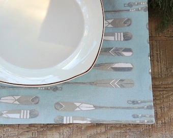 Blue and White Boat Paddles Lined Placemats Set of 4, Custom Order Home and Living Decor