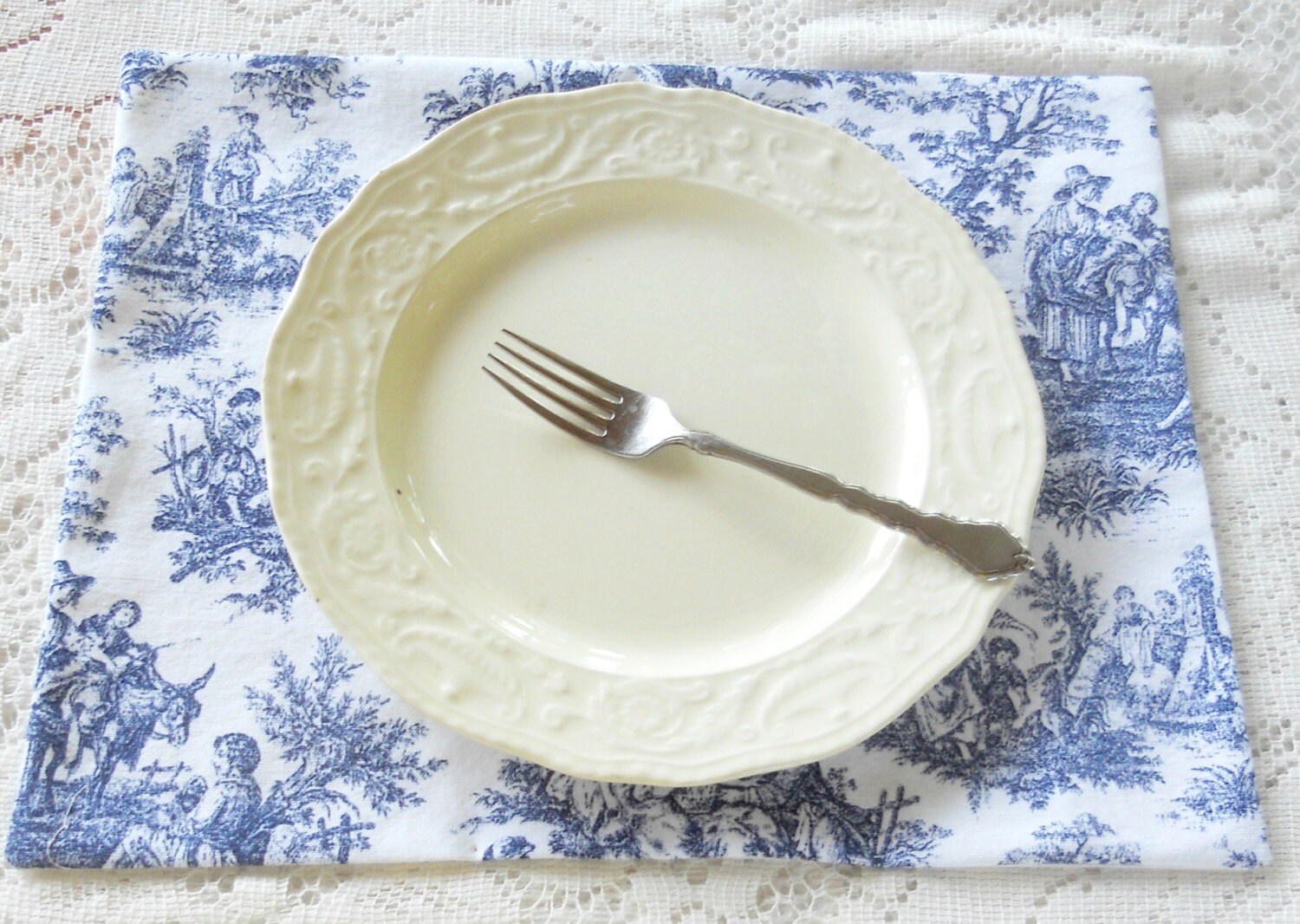 French Country Blue and White Toile Placemats Set of 4 Etsy