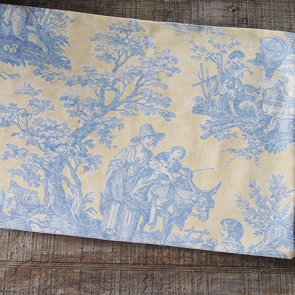 Blue and Yellow Toile Table Runner Waverly Rustic Weekend French Country Cottage Style, Tea Party Table, Shabby Chic, Custom Order