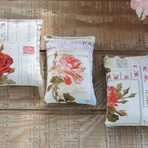 French Script and Roses Lavender or Balsam Sachets Set of 3, Bridesmaid Gifts Organic Lavender, Lavender Pillows, Natural Aroma Therapy image 2