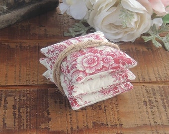 Red and White Toile Lavender or Balsam Sachets Set of 3, Organic Lavender, Lavender Pillows, Natural Aroma Therapy