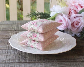 Romantic Peachy Pink Floral Lavender Sachets Set of 3 Aroma Therapy Natural Home Fragrance Organic Provence Lavender