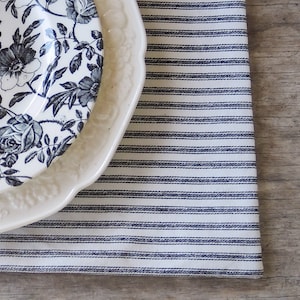 Black and Off White Ticking Stripe Lined Placemats Set of 4 Custom Order Rectangle Table Mats Modern Farmhouse Table Linens