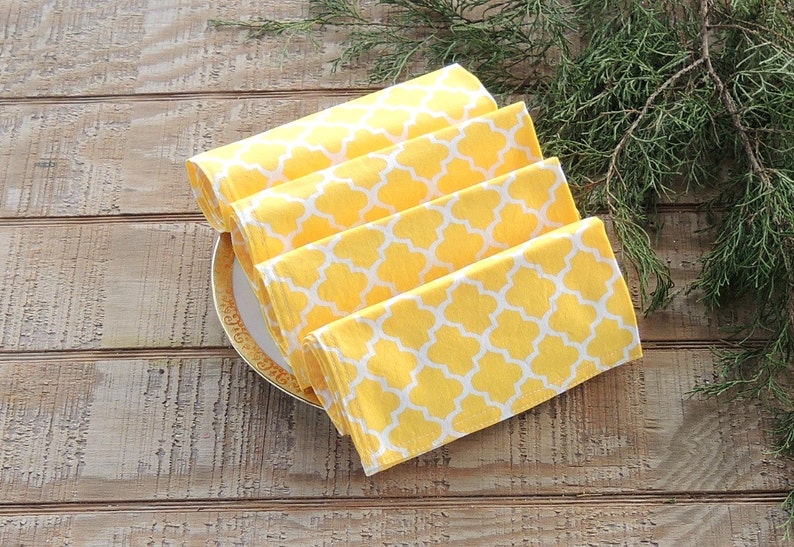 Cloth Napkins Eco Friendly Dinner Napkins Set of 4 Yellow Geometric Print Handmade Cotton Napkins, Reusable, Custom Order image 4