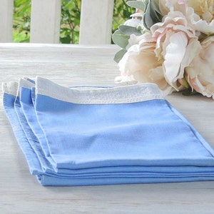 Vintage Mismatched Shabby Cottage Chic Blue and Cream Linen Napkins Set of 4, Dinner napkins, Square Napkins, Table Linens image 4