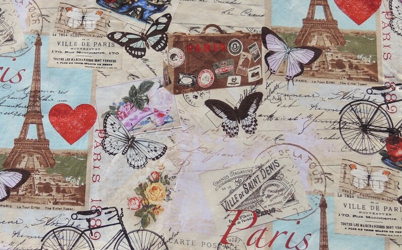 French Postcard Labels Lined Cotton Small Table Runner Spring Home Decor Custom Order Dresser Scarf