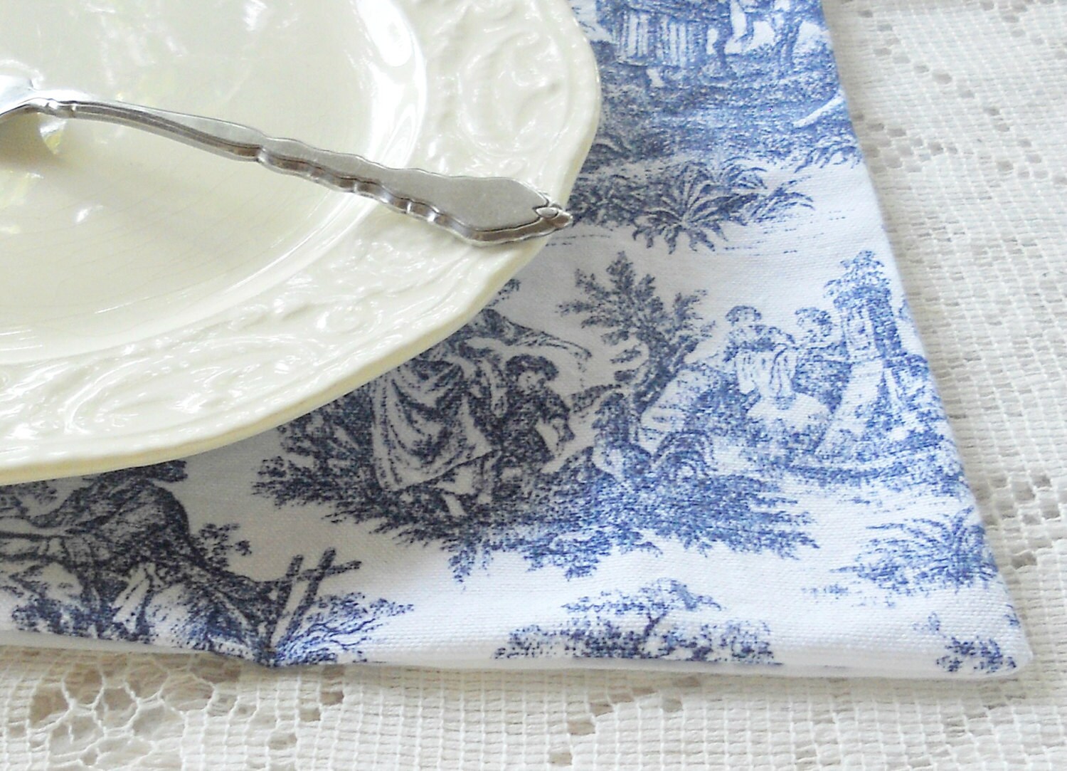 French Country Blue and White Toile Placemats Set of 4 Etsy