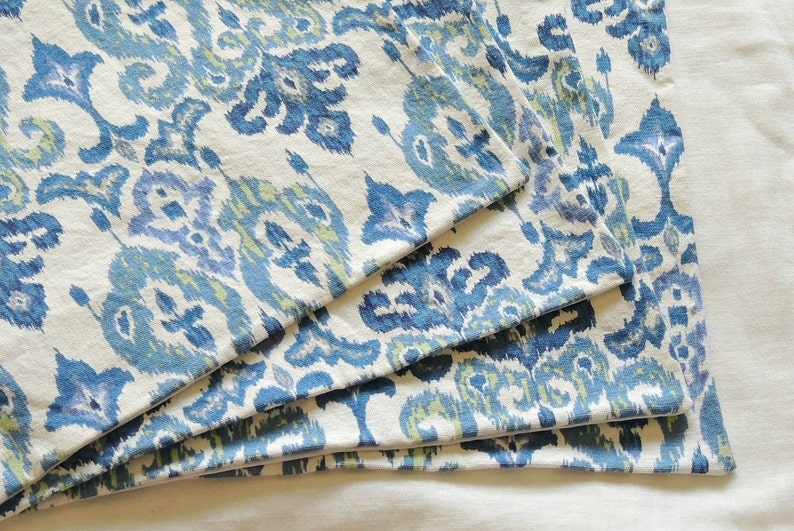 Blue Set of 4 Romantic Farmhouse and White Green Custom Order Cotton Ikat Tribal Lined Placemats Cottage Style Modern Shabby Chic