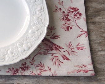 Red Aviary Toile Lined Placemats Set of 4 Birds and Flowers Pattern Table Mats Fabricut